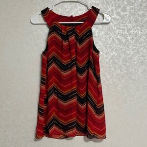 By & By Red & Black Chevron Sleeveless High Neck Blouse‎ Halter Top Boho Lined S